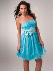 Short Vertical Ruching Across The Bust and Thin Spaghetti Straps Dress With Natural Waistline