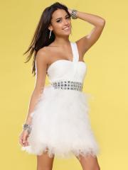 Short White One Shoulder Feather Dress with High Waistline Dress