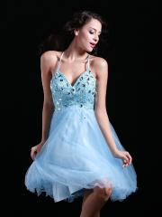 Shoulder Strap Homecoming Dress with Synthetic Diamonds