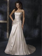 Side Gathered Pleating Empire Satin Gown of Wedding Function