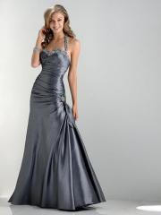 Silver Satin Sequined Halter Sweetheart Neckline Sleeveless Floor-Length Evening Dress