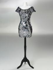 Silver Sequined Scoop Neckline Short Sleeves Short Homecoming Dress