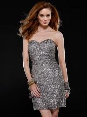 Silver Sequined Sheath Style Strapless Sweetheart Neckline Short Length Cocktail Dresses