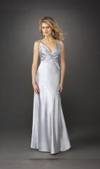 Silver Taffeta Sheath Beaded Straps Ruche Bust Line V-Neck Neckline Sleeveless Floor-Length Prom Dress