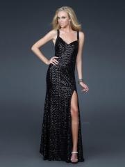 Simple Elegant Black Sequined A-line Style Sweetheart Neckline Side Slit Evening Dresses