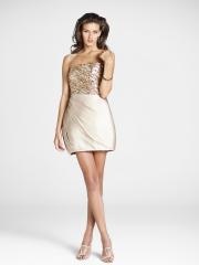 Simple Elegant Short Length Strapless Sequined Bodice Natural Waist Cocktail Dresses