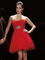 Simple Strapless Sweetheart Bubble Skirt Sleeveless A-Line Red Chiffon Short Cocktail Dress