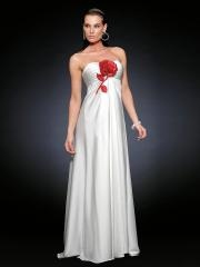 Simple Strapless Sweetheart Neckline Flower Accented Ruched Bodice A-line Evening Dresses