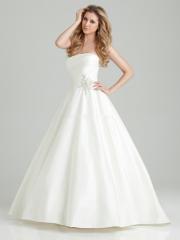 Simple and Nice Strapless Flattering Satin White Wedding Dress with Rhinestones at Waist