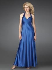 Simply A-line Style Halter Neckline Full Length Dark Royal Blue Satin Evening Dresses