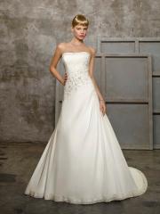 Single Dyed White Strapless Chapel Length Gown