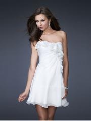 Slender Strapless White Chiffon Short Length Flower Embellished Junior Bridesmaid Gown