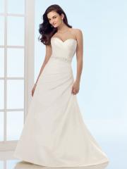 Slender Taffeta A-Line Gown with Beaded Sash for Indoor Wedding