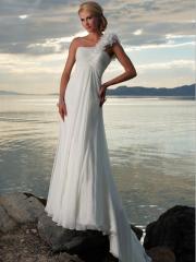Slim Sheath Chiffon Wedding Dress with Floral One Shoulder