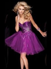 Smart Short A-Line Purple Satin and Tulle Rhinestone Embellished Wedding Guest Dress