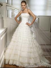 Sophisticated A-Line Strapless Floor Length Satin Organza Wedding Dress