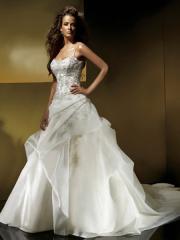 Sophisticated Beaded Shoulder Straps Organza Wedding Gown with Pick-Up and Chapel Train