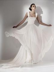 Sophisticated Chiffon Ruffled Bodice and Slim Skirt Bridal Gown