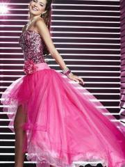 Sophisticated Sequined and Organza High Low Style with Flower Accent Prom Dresses