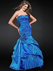 Sophisticated Strapless Floor Length Ball Gown Dark Royal Blue Silky Satin Bridesmaid Dress