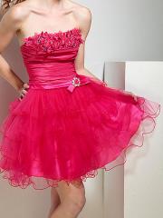 Sophisticated Strapless Short A-Line Fuchsia Satin Bodice and Tulle Skirt Wedding Guest Dress