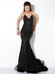 Spaghetti Strap Neck Floor Length Black Tulle Sheath Style Celebrity Dress with Sequins