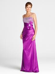 Spaghetti Strap Neck Floor Length Sheath Style Purple Taffeta Sequined Wedding Guest Gown