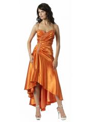Spaghetti Strap Neck Orange Shimmering Satin Asymmetrical Hem Mother Gown on Sale