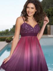 Spaghetti Strap Neck Short A-Line Homecoming Gown of Sequined Bodice and Chiffon Skirt