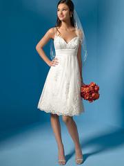 Spaghetti Straps Lace-up Tea Length A-line Wedding Dress