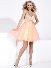 Spaghetti Straps Sweetheart Neckline and Sequined Bodice Tulle and Taffeta Prom Dresses