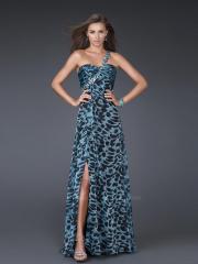 Special Animal Print Chiffon One Shoulder and Sexy Side Slit Prom Dresses