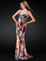 Spectacular Halter Top Floor Length Sheath Multi-Color Printed Rhinestone Celebrity Dress