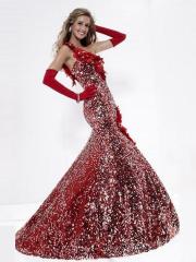 Spectacular One-Shoulder Floral Floor Length Red Sequined Mermaid Style Celebrity Dress