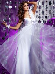 Spectacular One-Shoulder Floral White Floor Length Chiffon Flying Skirt Bridesmaid Dress