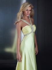 Spectacular Rhinestone Embellished Halter Top Kelly Silky Satin Keyhole Front Evening Dress
