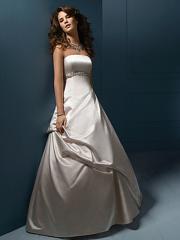 Spectacular Strapless Silver Satin Gown of Pick-Up Skirt