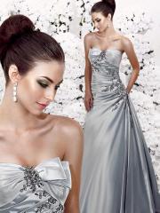 Spectacular Sweetheart Silver Satin Gown of A-Line Skirt