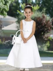 Stain White Flower Girl Dress with Bow Tie