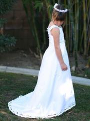 Stain White Flower Girl Dress with Long Tail