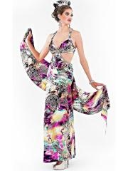 Standout Ankle-Length Sheath Halter Top Multi-Color Printed Cut-Out Celebrity Dress