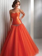 Strapless Ball Gown Orange Floor Length Satin and Tulle Quinceanera Dresses 2012