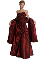 Strapless Column Floor Length Burgundy Shimmering Silky Taffeta Mother Gown of Shawl