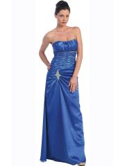 Strapless Floor Length Empire Royal Blue Satin Bridesmaid Gown of Brooch at Waist