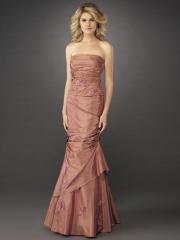 Strapless Floor Length Mermaid Skin Pink Taffeta Mother of Bride Gown with Appliques