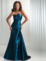 Strapless Floor Length Trumpet Dark Royal Blue Silky Taffeta Evening Gown of Bow Accent