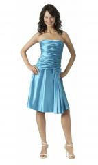Strapless Light Sky Blue Satin Homecoming Dress of Bow and Zipper Closure Back
