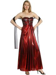 Strapless Luxury Ankle-Length Burgundy Shimmering Taffeta Evening Gown of Black Tulle Shawl
