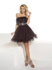Strapless Neck Brown Tulle Short A-Line Tulle Ruffled Homecoming Outwear 2012