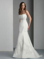 Strapless Satin Fit and Flare Wedding Gown Features A Thin Sash And Embroidered Skirt Wedding Dresses